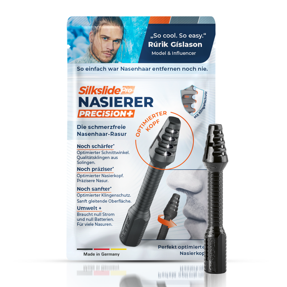 SilkslidePro® Nasierer Precision+ Einzelpackung freigestellt – optimierter Nasierkopf, Solingen-Klingen, schärfer, präziser, sanfter als die Vorgängerversion