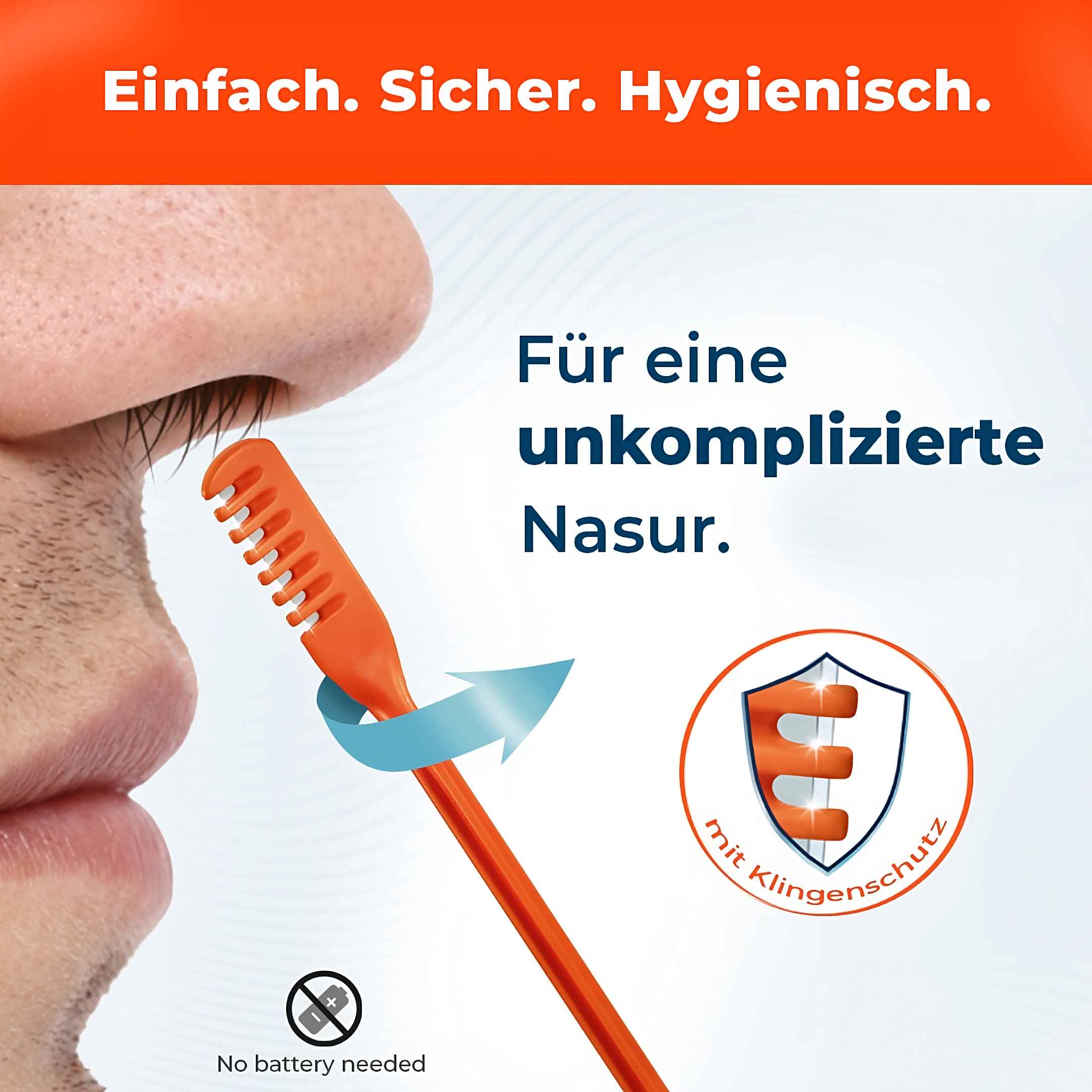 Silkslide One® Nasierer wird in die Nase eingeführt – mit Klingenschutz, ohne Batterie, für eine unkomplizierte Nasur