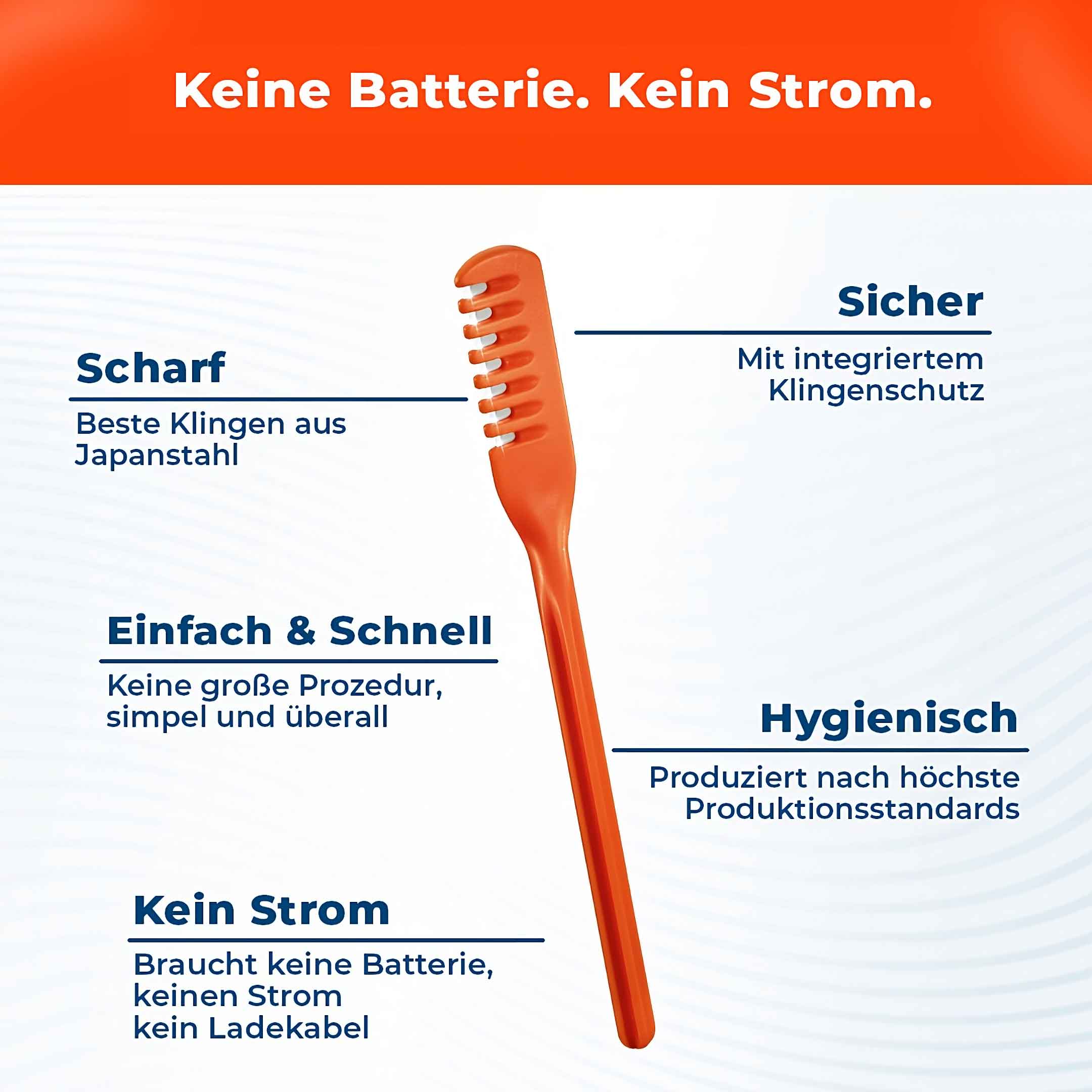 Silkslide One® Nasierer Produktvorteile – scharf durch Japanstahl-Klinge, sicherer Klingenschutz, hygienisch, kein Strom und keine Batterie nötig