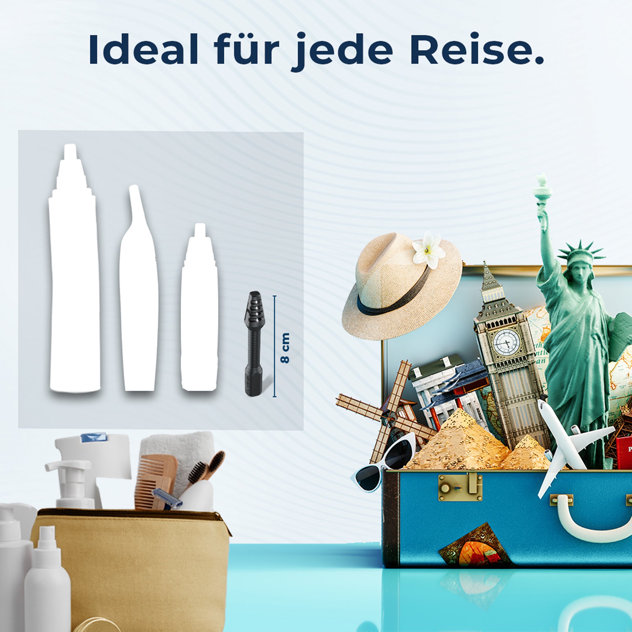 SilkslidePro® Nasierer Precision+ im Größenvergleich bei 8 cm – klein genug für jeden Kulturbeutel, ideal für Reisen
