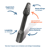 SilkslidePro Nasierer mit Anwendungsgrafik für sicheres Entfernen von Nasenhaaren