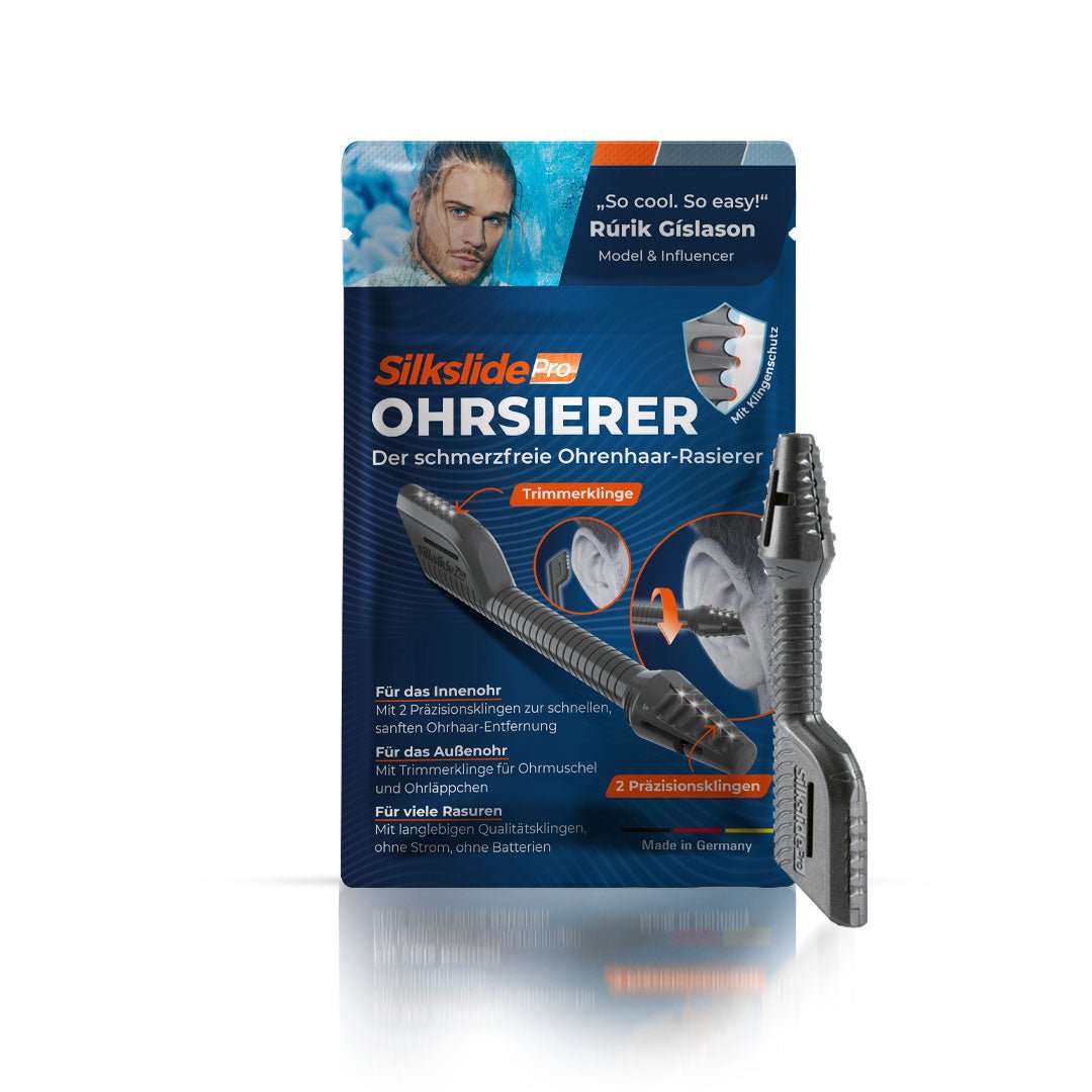 Silkslide Pro Ohrsierer in Verpackung mit Präzisionsklingen – schmerzfreier Ohrhaartrimmer für Innen- und Außenohr ohne Batterie, Made in Germany